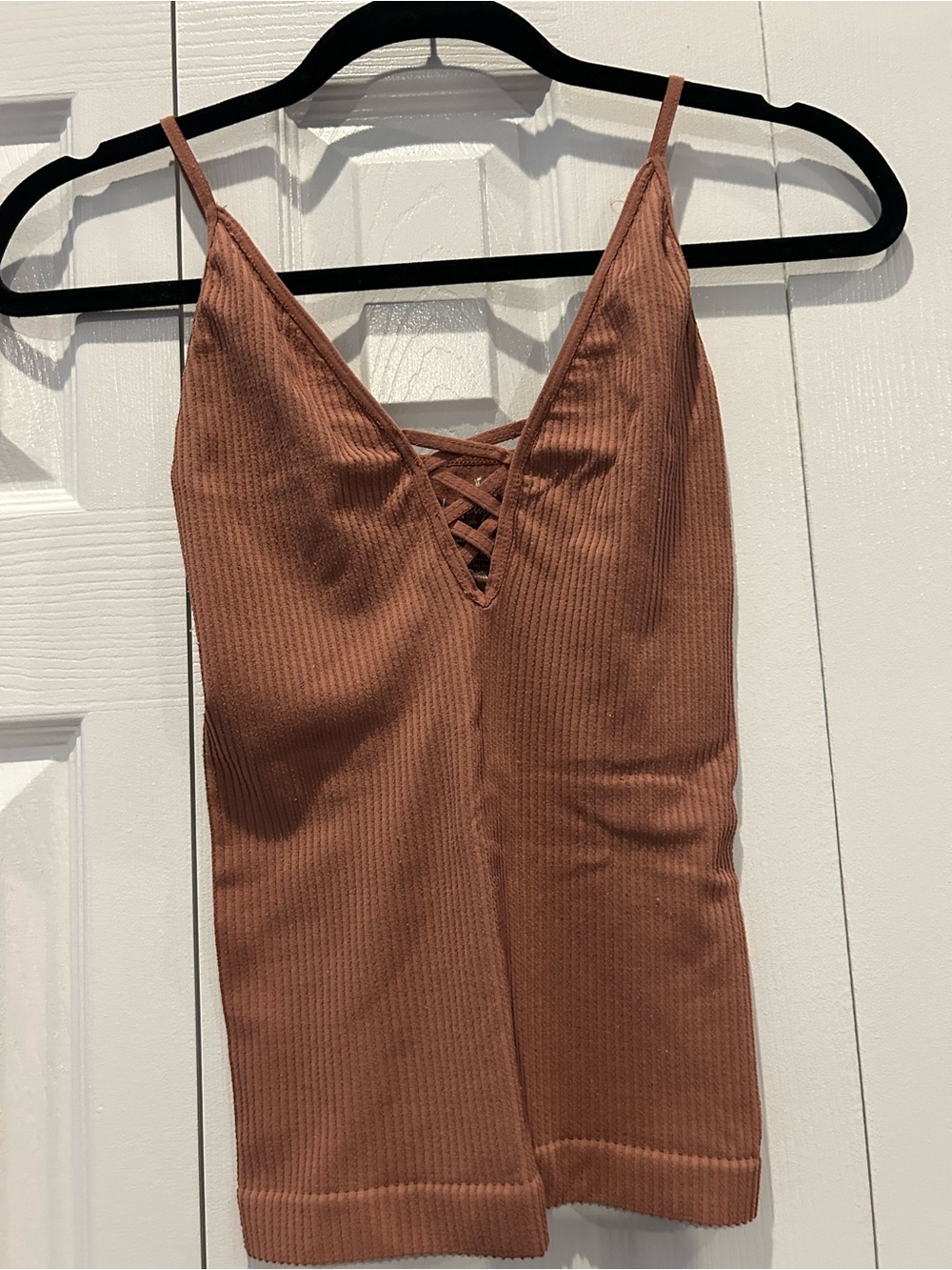 Free People Rust Brown Ribbed Lace-Up Tank Top